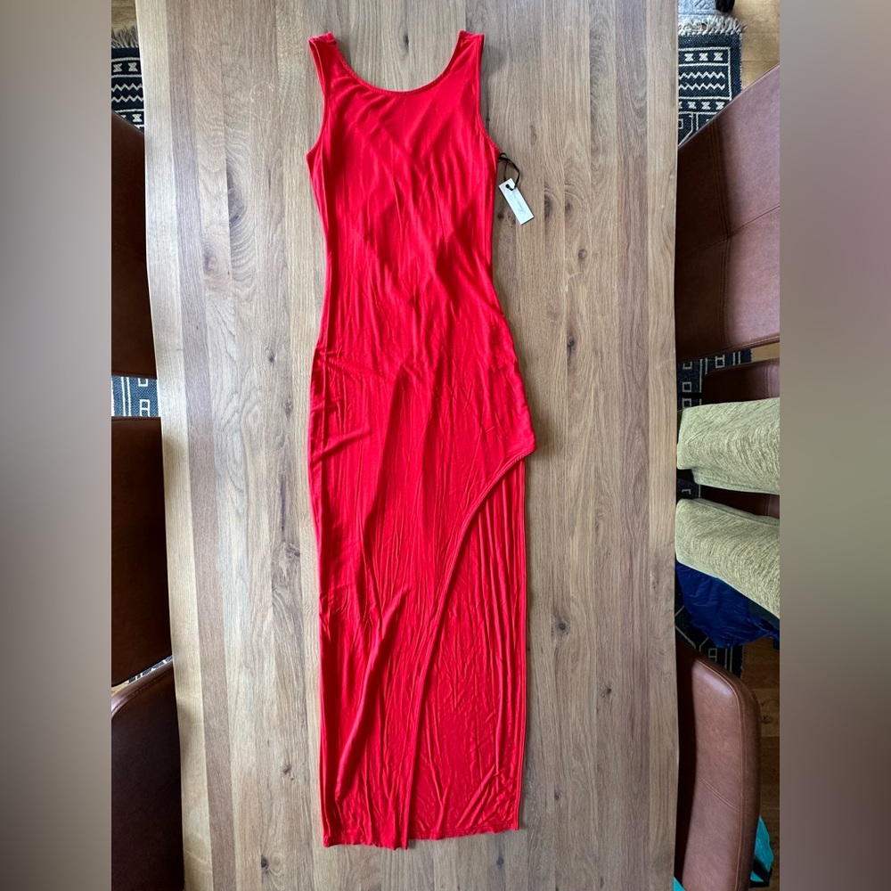 NWT Lovers + Friends red asymmetrical maxi dress with open back